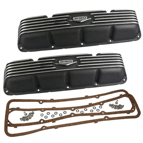 Valve Cover Kit, 290 Logo, Black Wrinkle Aluminum, 1966-69 AMC, Jeep - Allow approximately 2-3 weeks for manufacturing plus shipping